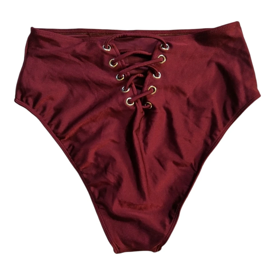 Pantalones de baño Forever 21 borgoña cintura alta para mujer nuevos con etiquetas, pequeños Foto 2 de 3