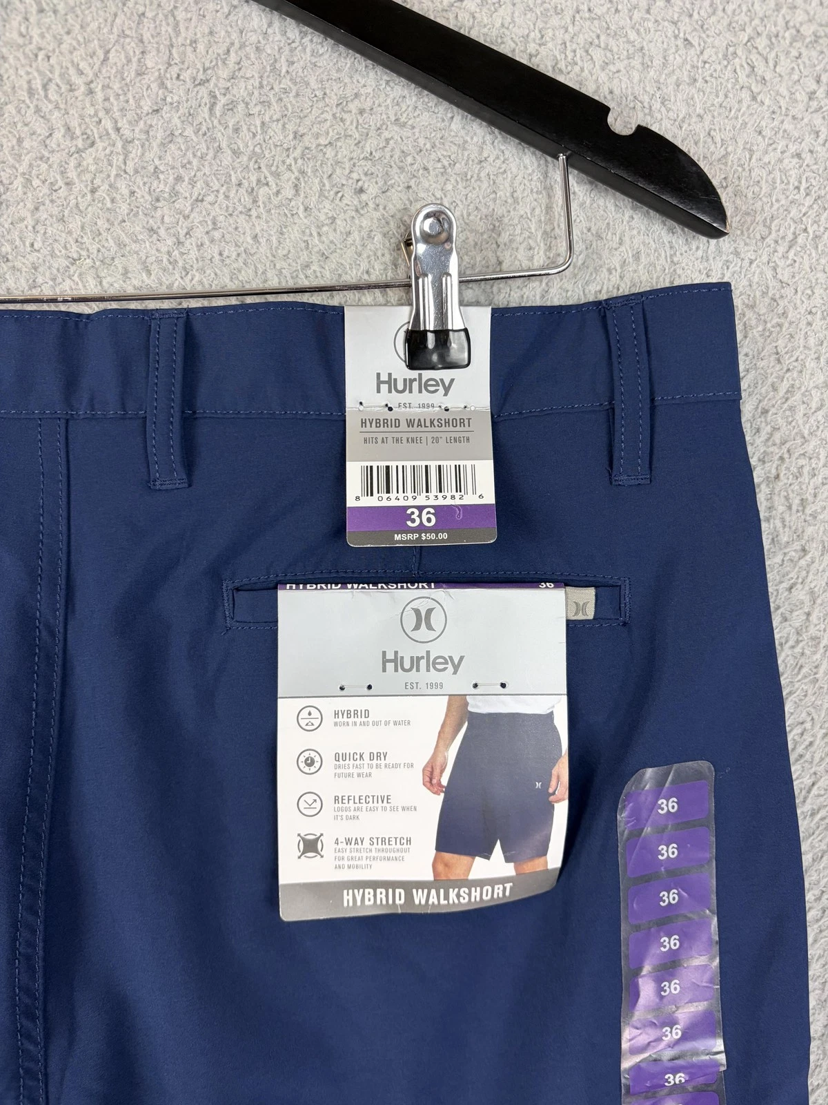 Hurley Hybrid Walkshort Shorts Mens 36 Blue Quick Dry Stretch 10 Inseam Men New