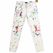 Polo Ralph Lauren Women  s Paint Splatter Denim Boyfriend Jeans White Size 12