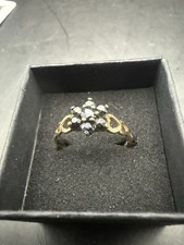 Vintage 1992 G & T J London 9ct Yellow Gold Sapphire & Diamond Cluster Ring