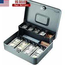 Tiered Tray Cash Box Lockable Storage Durable Steel 10 Compartments Office Use