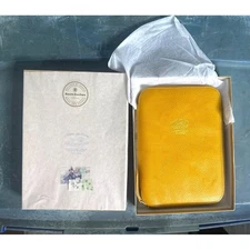 Yellow Leather Zippered Organizer By Baum-Kuchen With Pockets & Card Slots