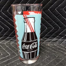 Rare Coca-Cola Drinking Glass w/Different Coke Logos, Bottle, Bottle Cap, Retro