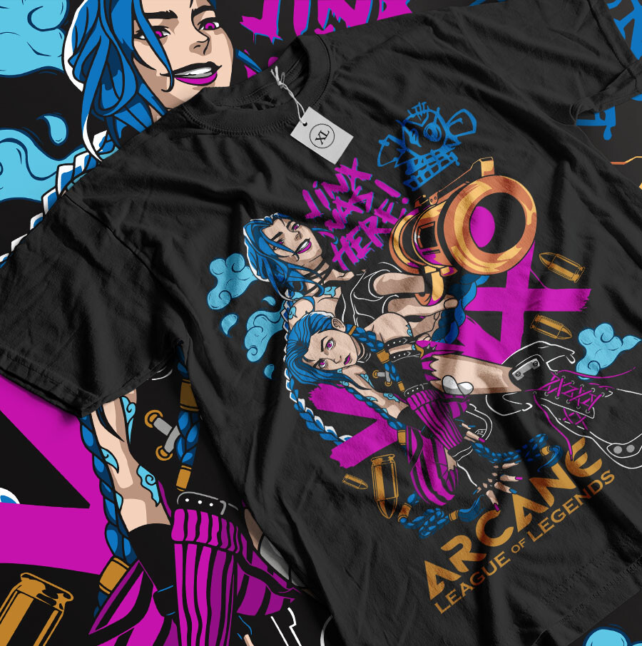Jinx Arcane T-Shirt Japanese Anime Cartoon Jinx Arcane Graphic T