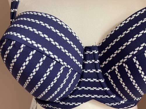 John Lewis Nautical Stripe Bikini Top Size 32F Blue & White Sling Halterneck - Picture 2 of 3