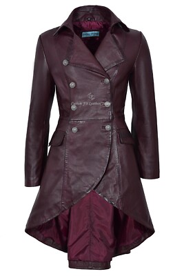 EDWARDIAN Ladies Leather Coat Cherry Napa Long Back Victorian Gothic Coat 3491-P