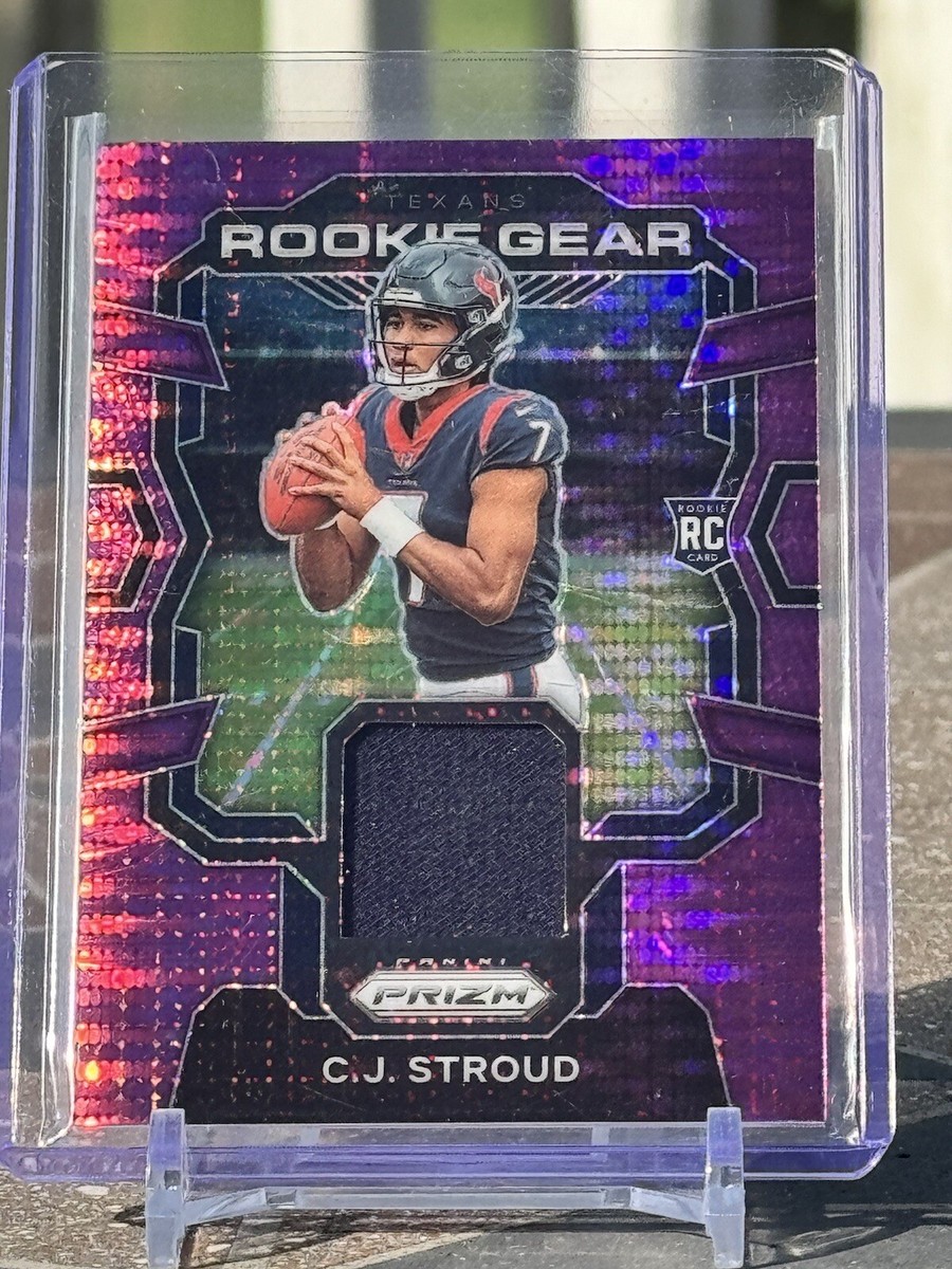 CJ STROUD RC 2023 PRIZM FOOTBALL ROOKIE GEAR PATCH PURPLE PULSAR TEXANS 😱