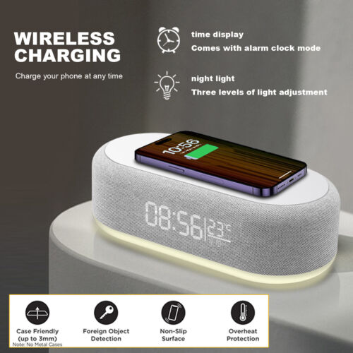 Digital Alarm Clock 15W Phone Wireless Charger Thermometer Date LED Night Light - Picture 8 of 16