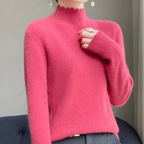 Autumn Winter Sweater Women Mock Neck Knitted Sweaters Cashmere Sweater - Picture 14 of 32