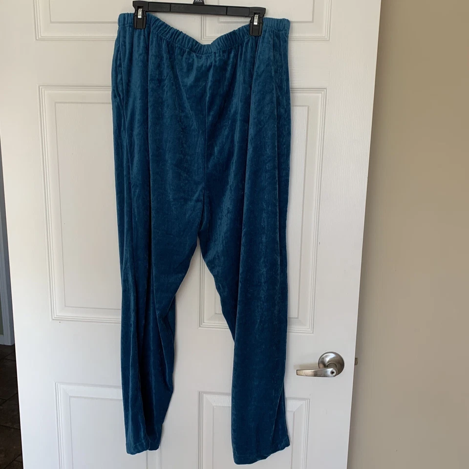 Venezia Vitale Women’s 1X Teal Velour Activewear Pants Lounge Pull On Pockets - Image 4 of 4