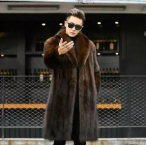 Pelliccia di visone lungo uomo cappotto pelliccia soprabito spesso parka inverno caldo outwear casual - Foto 11 di 13
