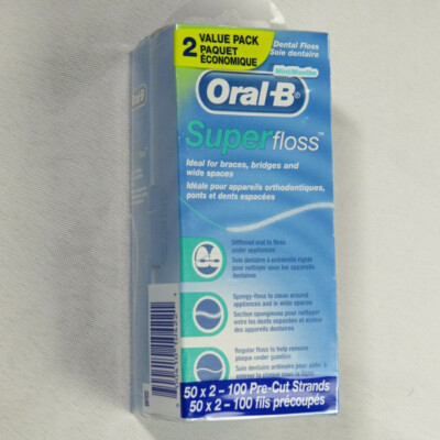 OralB super floss 2 Value Pack 100 Pre-Cut Strands Dental Tooth Oral Hygiene NEW