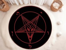 Satanic Pentagram Round Rug, Satanic Dark Skull Rug, Goatboi Rug, Satanic Decor,