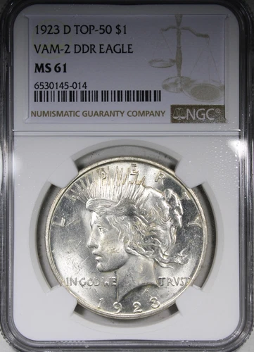 1923-D Peace Dollar NGC MS61 VAM-2 Double Die Reverse Eagle TOP-50