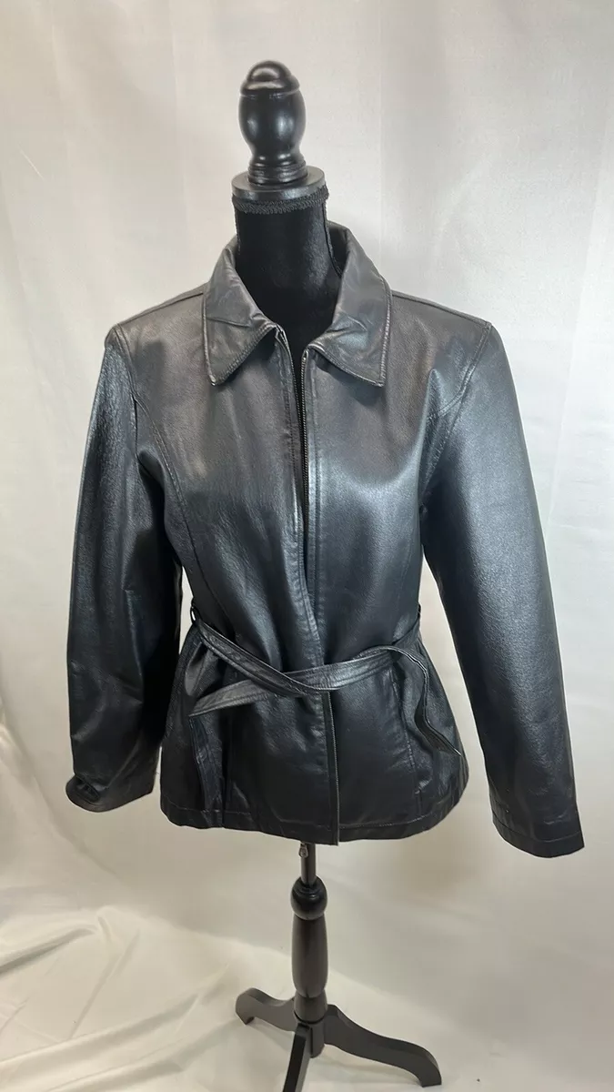 Leather Jacket Jacqueline Ferrari Genuine Black Women s Coat Size M Chest 20