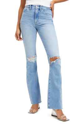 Good American INDIGO129 Women's Good Classic Raw Hem Ripped Jeans US 10/30