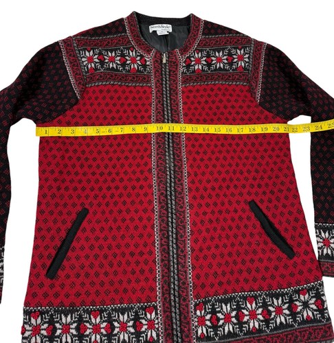 North Style Full Zip 100% Wool Cardigan Women’s Size Medium Fair Isle Nordic Red - Picture 4 of 8