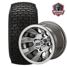 10"  Gun Metal Gray Golf Cart Wheels and Tires Combo (20x10-10 Turf) Set of 4