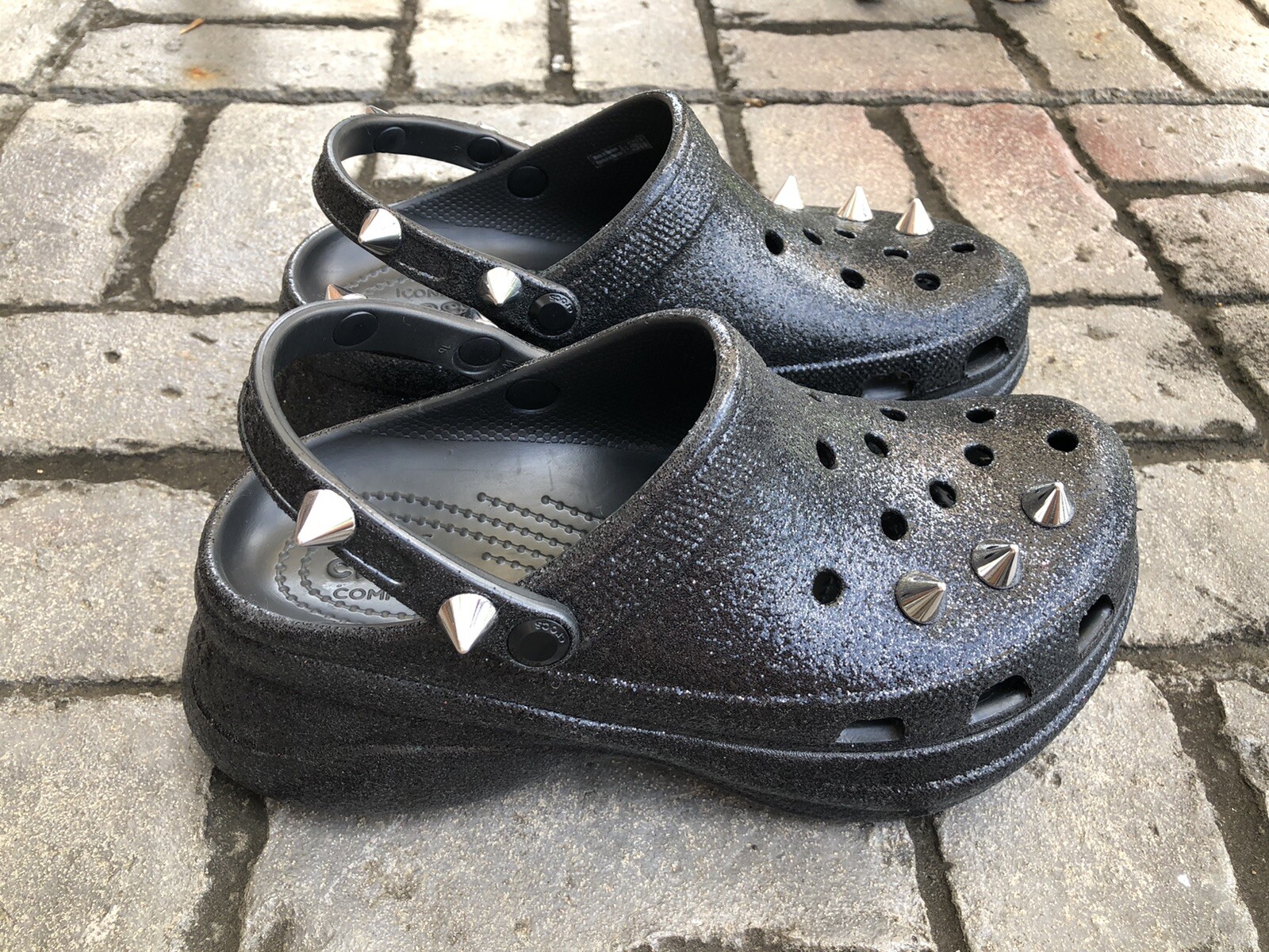 Crocs Classic Bae Black Glitter Stud Clog Platform Sh… Gem