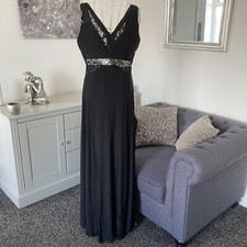 Black Mesh Encrusted Prom Ball Formal Cocktail Occasion Maxi Dress S 8-10