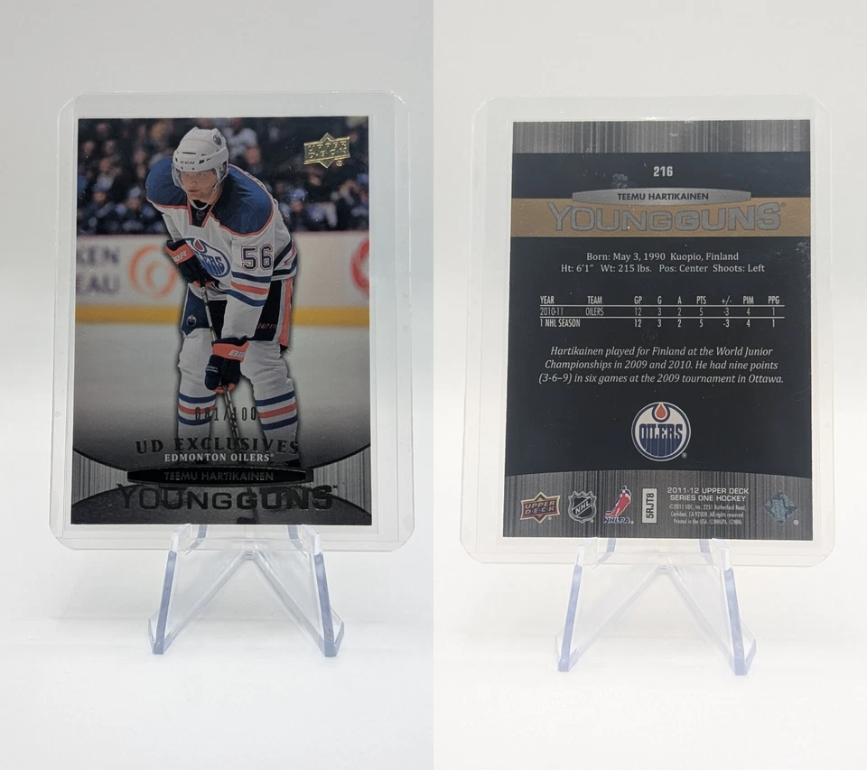 2011-12 UPPER DECK YOUNG GUNS UD EXCLUSIVES #216 TEEMU HARTIKAINEN /100 OILERS - Image 2 of 3