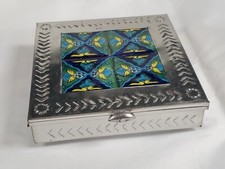 Azulejo de Talavera rústico hecho a mano mexicano en caja de joyería de hojalata 6" x 6" x 1,5" NUEVO