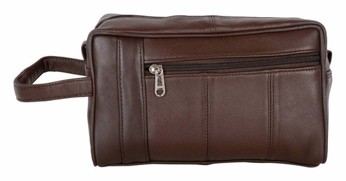 Brown Leather Travel Toiletry Bag 