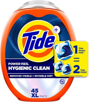 Tide Power PODs Hygienic Clean Heavy Duty Liquid Laundry Detergent Pacs, 45 Coun