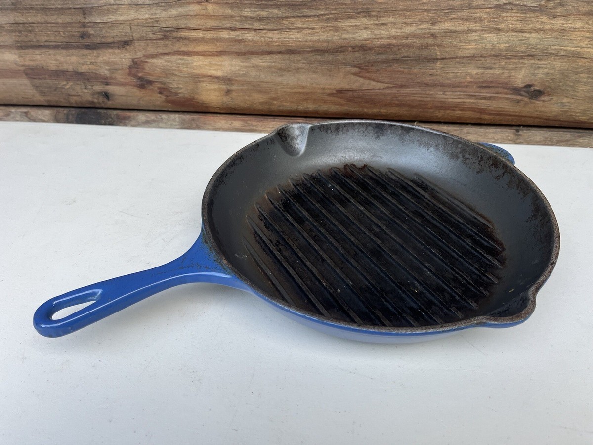 LE CREUSET ブルー　26 LE CREUSET #26 Cast Iron Blue Enamel Double Spout Skillet Grill