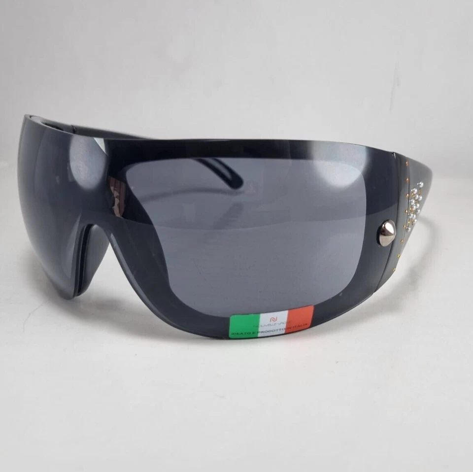NOS Nouvelle Vague Sunglasses Mask Italy Authentic Wrap Rhinestone Pearl VTG 90s - Image 3 of 4