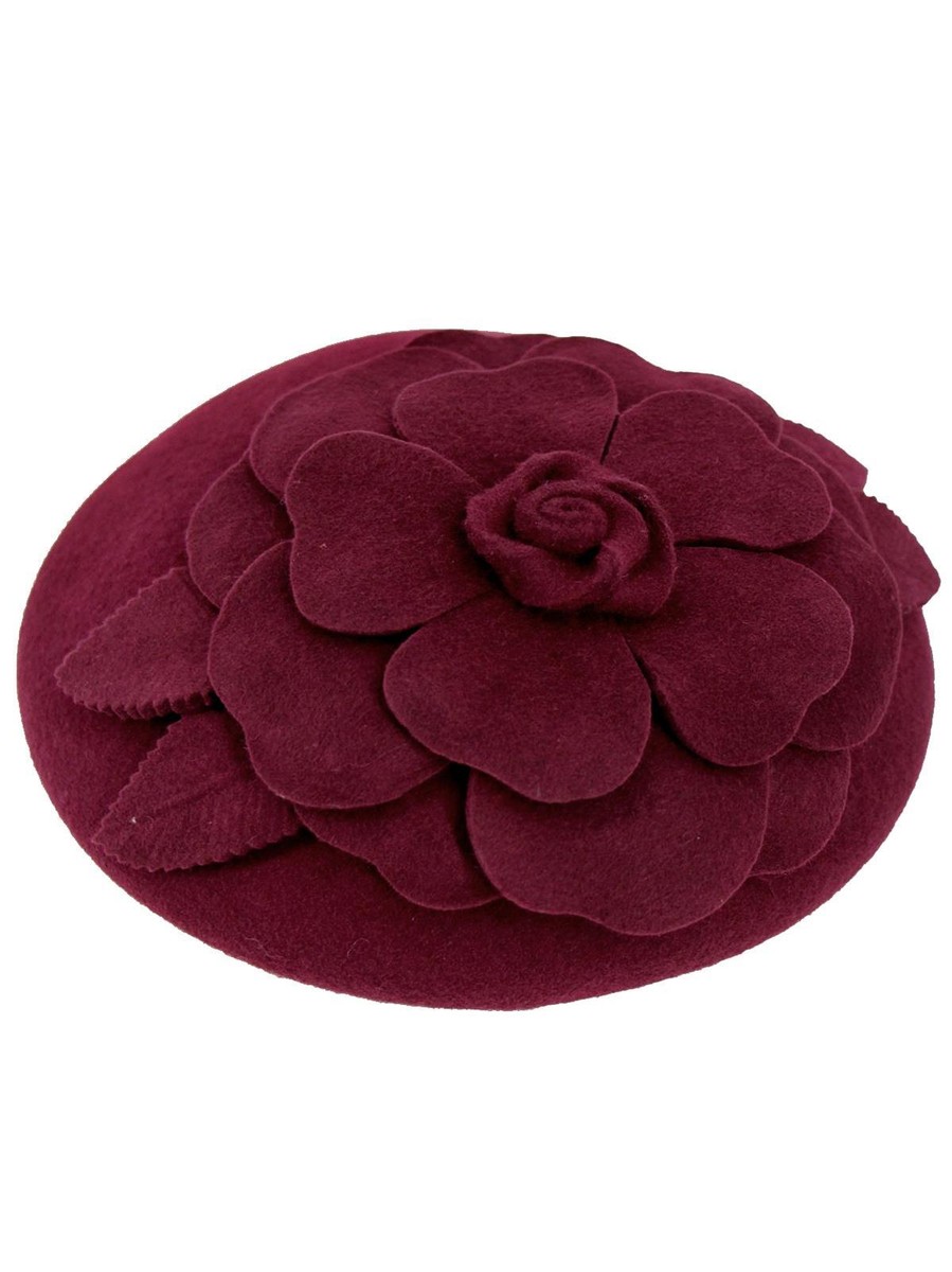 Burgundy Retro Midcentury Vintage Style Felt Flower Fascinator