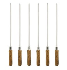 6 X BBQ SKEWER WOODEN HANDLE 8MM 20'' BBQ KEBAB STICKS FOOD GRILL 51.5CM