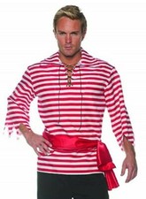 Mens Red White Striped Pirate Shirt First Mate Deck Hand CaptainHook Mr Smee XXL