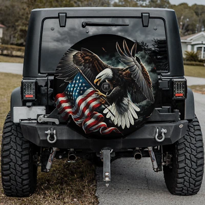 LIXFASHIONSTORE US Flag Eagle Tire Cover With/ Without Camera Hole, patriotic tire cover