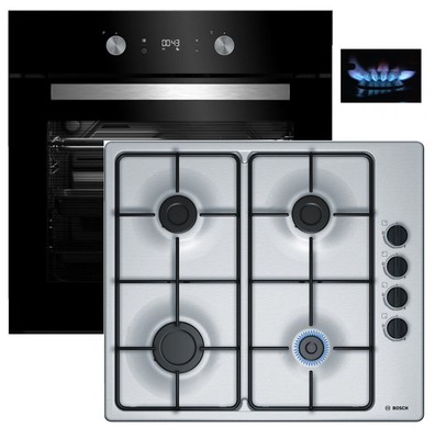 Hornilla set Beko Elektro horno negro umluft + gas Koch campo Bosch placa  de acero | eBay