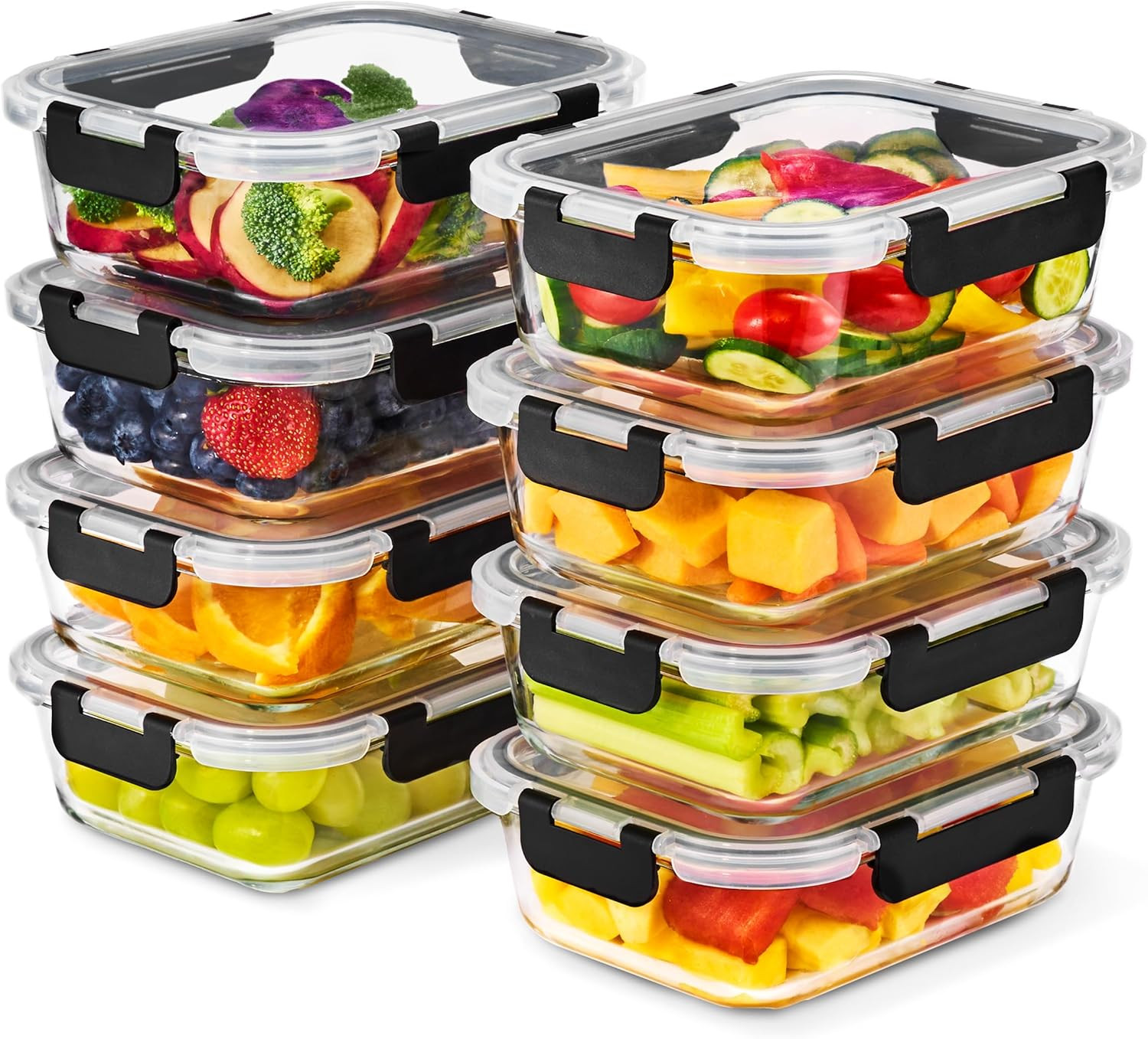16Pc (8 Rectangular 35Oz Food Storage Containers and 8 Airtight Lids) – 4.4 Cup