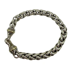 Authentic David Yurman Sterling Silver & 14k Gold 8mm Wheat Link Bracelet 8.5”