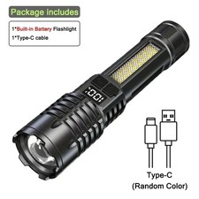 High Power LED Flashlight Type-C Rechargeable Waterproof Torch with COB Side Lig