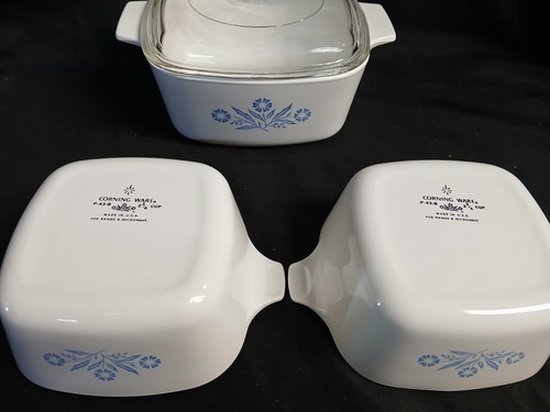 Vintage Corning Ware 1 Quart Casserole Dish L A7C lid & 2 P-43-B Blue Cornflower - Picture 6 of 16