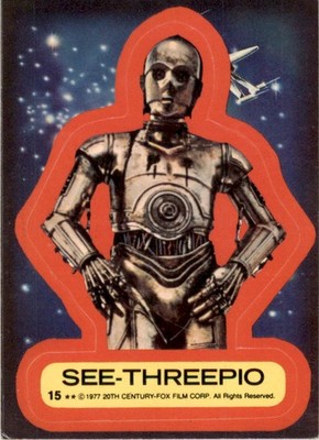 1977 Topps Star Wars Sticker #15 C-3PO See-Threepio EX