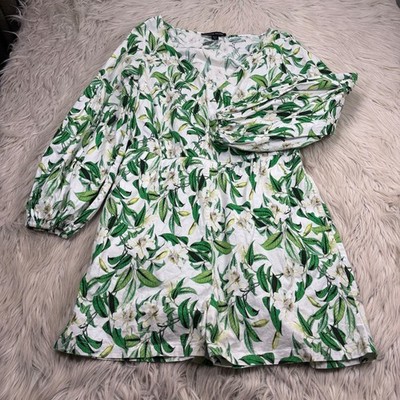Boston Proper Women's 12 L Floral Balloon Sleeve Romper Tropical Resort Beach