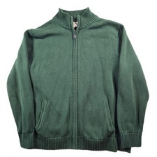LL Bean Cardigan Sweater Mens 2XL Green Cotton Full Zip Chunky Knit Mock Neck