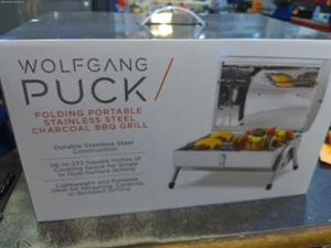 Wolfgang Puck Portable Foldable Stainless Steel Charcoal BBQ Grill, Silver