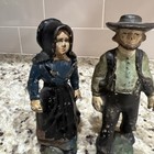 Vintage 2pc Cast Iron Amish Couple Man & Woman Paint Wear 4-3/4” Tall — photo 3