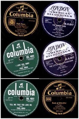 3x ''Jukebox-Hits'' PAUL ANKA, FRANKIE LANE, JIM LOWE  Schellack 78rpm 50'  Set356