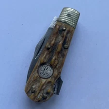 Ancien Couteau Pliant Solingen Manche Bois De Cerf 