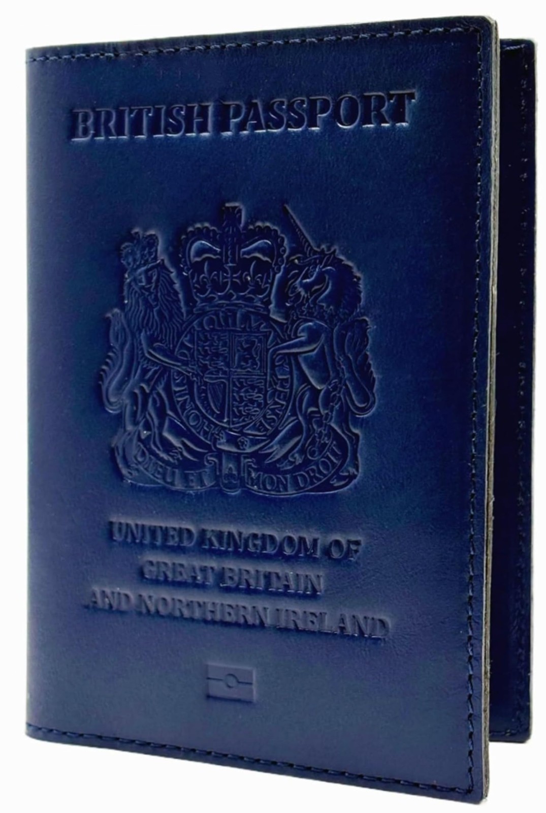 MOIRENTO UK Leather Passport Cover, RFID Blocking Travel Document Navy Blue