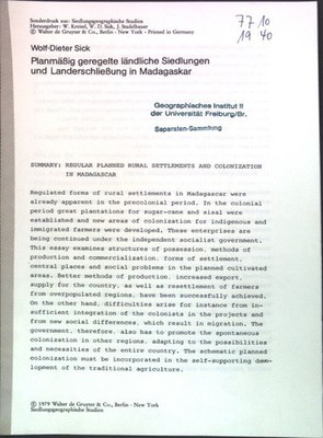 Planmäßig geregelte ländliche Siedlungen und Landerschließung in Madagaskar. Sic