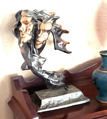 YVES LOHE BRONZE SCULPTURE  - '' LE COUPLE '' - 10'' TALL - Lohe Engraved on Base
