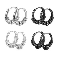 2 Pc Stainless Steel Hoop Earrings Punk Geometric Stud Black Modern Men Jewelry